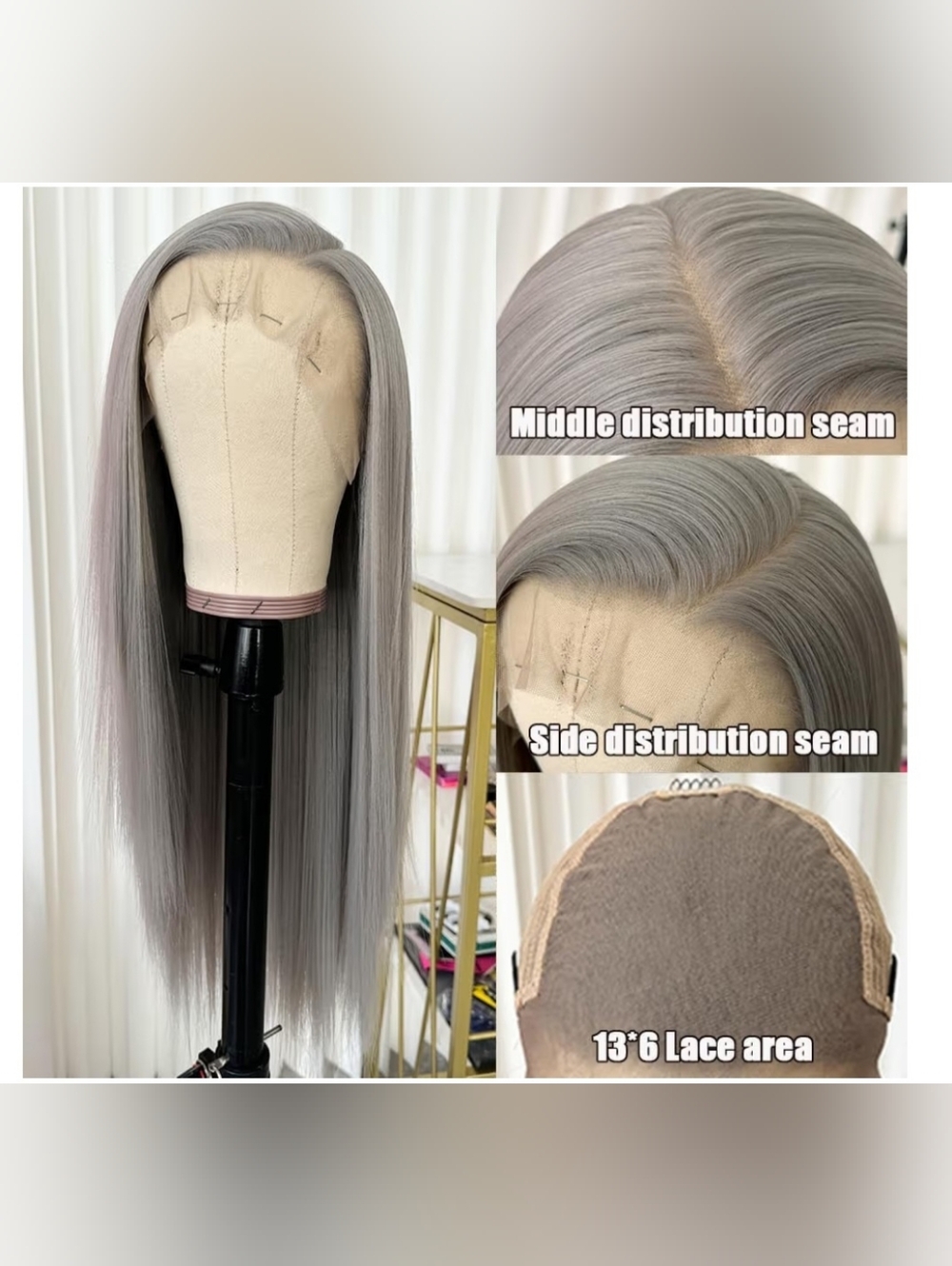 Gray Straight Lace Front Wig - 13x6 Middle/Side Part